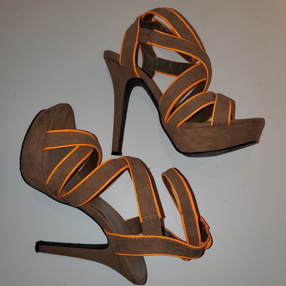 Camel and Orange Platform Strappy Sandal